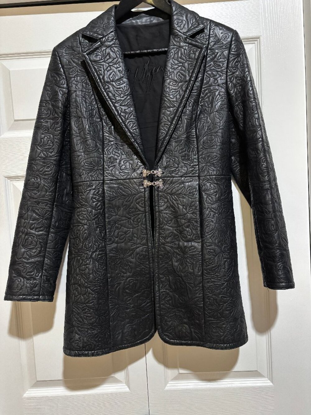 Vintage Embroidered Black Leather Jacket Size Medium